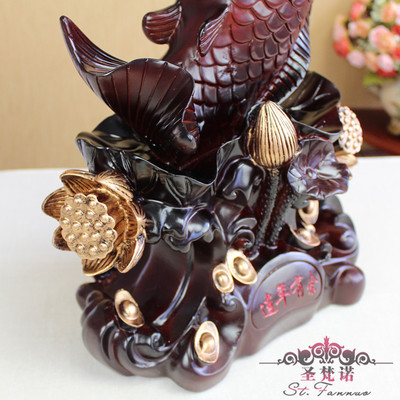 高貴精品仿木年年有魚擺件 家居裝飾與開業送禮的典雅之選